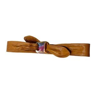 Signed Ceramic Buckle and Leather Belt Fits Women’s Size S/M